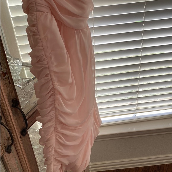 Blush Pink Maxi Asymmetrical Pleated Ruched Gown - Picture 6 of 8